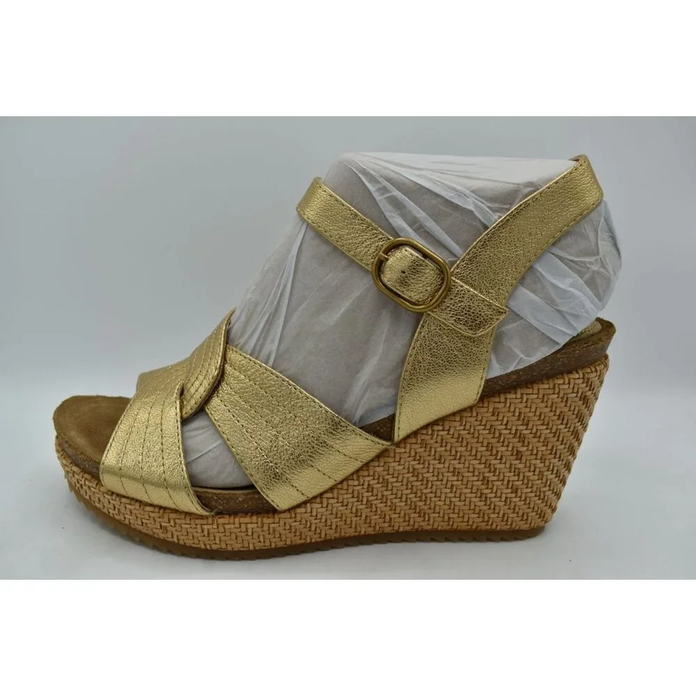 Sofft Womens Size 11 Clarissa Gold Leather‎ Wedge Sandals Shoes